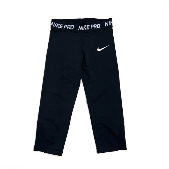 Nike Pro Dri-Fit Girls' Black Cropped Athletic Athleisure Active Leggings Size S - Picture 1 of 4